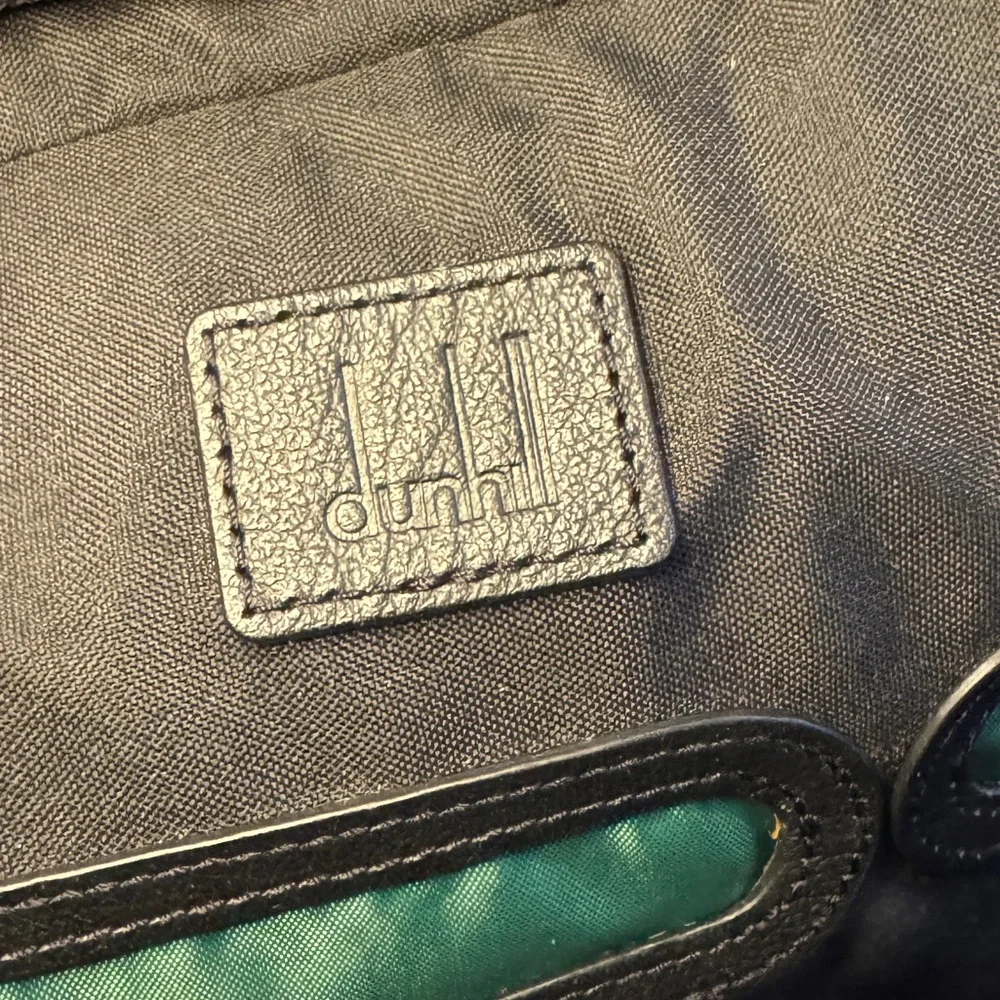 Dunhill Black Leather Dark Gray Canvas Business Bag Briefcase Men Tech Sleeve